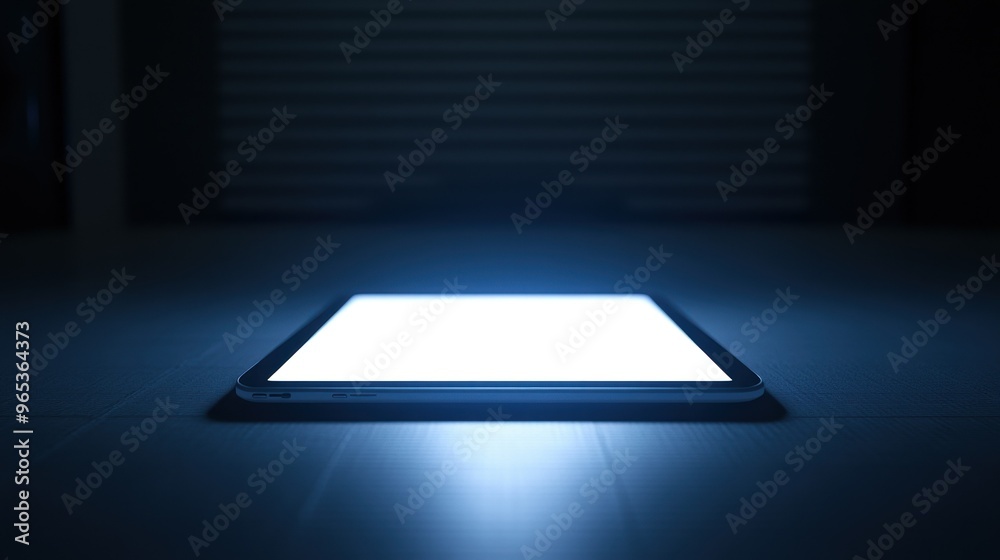 Poster a tablet computer glowing in the darkness