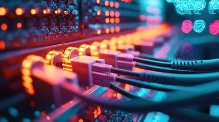 Fiber Optic cables connected to an optic ports