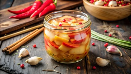 Sweet and spicy Japanese fusion flavors blend in a zesty medley, featuring crunchy ginger, tangy ponzu, and a hint of wasabi for added depth and warmth.