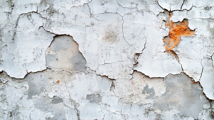Obraz premium A close-up of an aged, cracked wall displaying peeling paint and subtle rust, perfect for texture and background use.