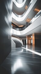 Obraz premium Modern Interior with Curved Staircase and Sunlight