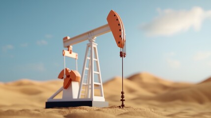 Fototapeta premium Futuristic Digital Oil Well Holographic Drilling Interface in Arid Desert Landscape - with Copy Space and Selective Focus