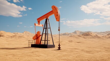 Fototapeta premium Futuristic Digital Oil Well Drilling Interface in Arid Desert Landscape - with Copy Space and Quality
