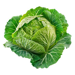 Obraz premium Fresh green cabbage head resting on a white surface, showcasing its vibrant leaves and natural texture, ideal for cooking or salads