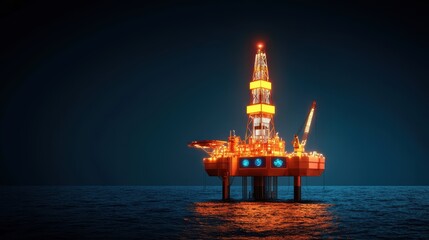 Obraz premium Futuristic AI-Controlled Oil Rig in Oceanic Environment with Holographic Interfaces - with Copy Space