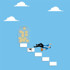 Man falls the ladder leading to jar of stars
