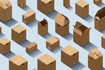 Fototapeta premium Diverse Illustrated Cardboard Boxes and Parcels from Various Angles for Packaging and Delivery