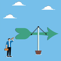 Man looks binoculars in direction of arrow