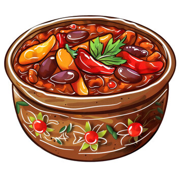bowl of chili peppers and beans clip art preview