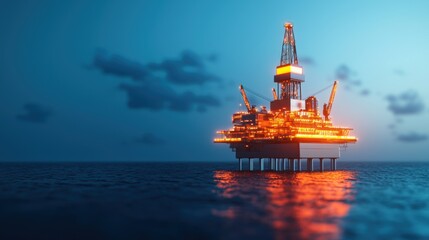 Obraz premium Illuminated Future: Futuristic Oil Platform with Holographic Tech in Offshore Energy Extraction