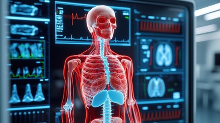 Futuristic Holographic Medical Scanner for Advanced Diagnostics in Detailed Anatomy Exploration