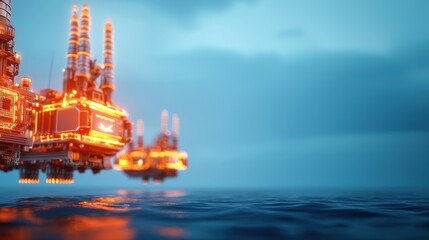 Obraz premium Futuristic Digital Energy Extraction on Oceanic Platform - Holographic Drilling Interface in with Copy Space and Selective Focus