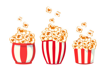 Set bucket with popcorn. Vector illustration.