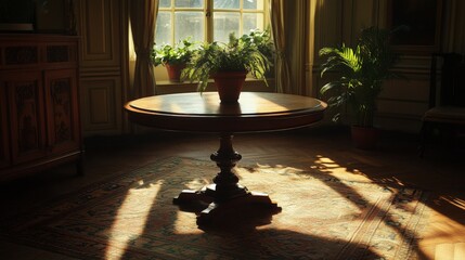 Sunlight Streaming Through Window in Historic Mansion.