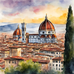 Fototapeta premium Duomo di Santa Maria del fiore a Firenze, acquerello