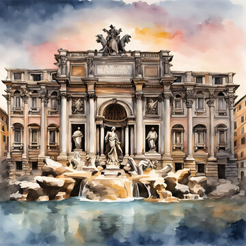 Roma, fontana di Trevi, acquerello - Rome, Italy