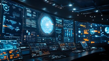 Obraz premium Futuristic Weather Control Center with Real Time Data Monitoring and Forecasting