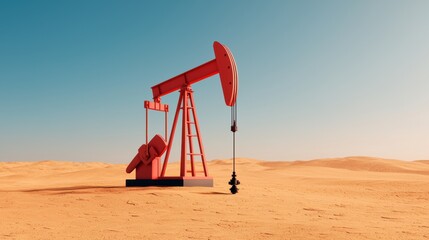 Dwindling Resources: Oil Pumpjack in Desert with Copy Space, Selective Focus