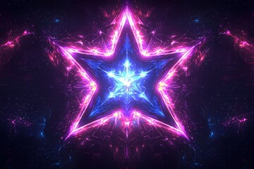 A vibrant star shape radiating in bluish and pinkish hues against a dark background.