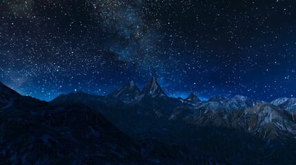 Fototapeta premium Majestic mountain peaks under a starry night sky.