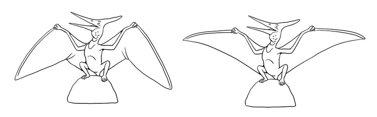 Family of Pterosaurs - Pteranodon. Dinosaur illustration to color in. © Lunstream