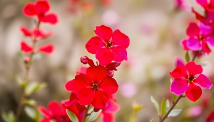 Obraz premium Field of vibrant red flowers with a soft, blurred background.