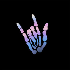 Naklejka premium skull hands two finger forming symbol, holographic color vector illustration