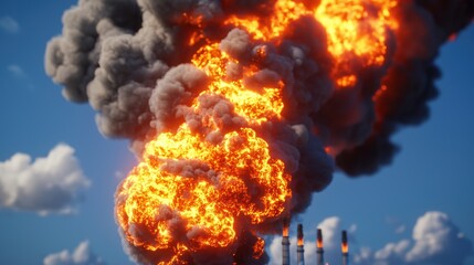 Crisis at Oil Refinery: Explosive Energy Disaster Response with Copy Space, Selective Focus, and Quality