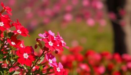 Field of vibrant red flowers with a soft, blurred background.