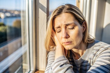 young woman suffering from headache in the morning