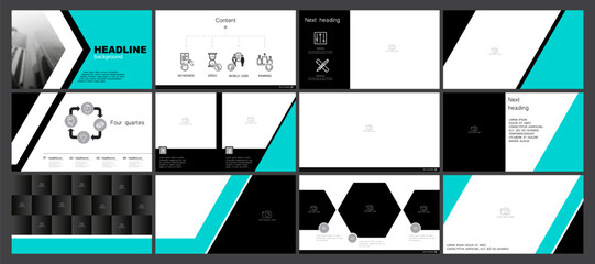 Business presentation template. Vector set, elements of infographic, green design, white background. Flyer, postcard, corporate report, powerpoint, banner. Slideshows, brochures, vector, illustration