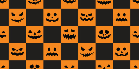 pumpkin seamless pattern halloween vector jack o lantern checked cartoon character doodle tile background scarf isolated gift wrapping paper repeat wallpaper
