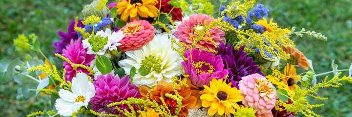 Summer bouquet. Beautiful multi colored fresh flower arrangement. Birthday weddding bouquet made of...