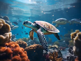 Fototapeta premium turtle swimming in the sea