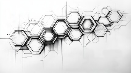 Hexagonal design with intricate black and white geometric patterns