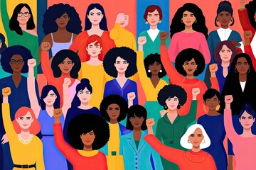 Obraz premium Vibrant Artwork of Diverse Women Empowerment and Gender Equality Fist Raising