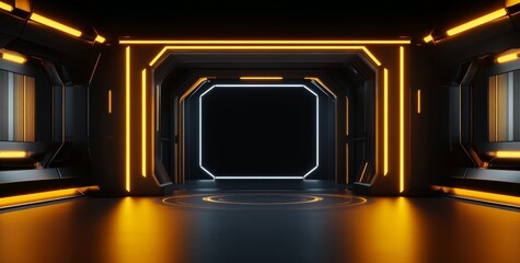 Futuristic Stage Design Elements on Black Background for Event or Concert Generative AI