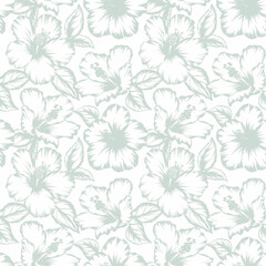 Beautiful tropical floral seamless pattern with hand drawn hibiscus flowers. Ready floral print design.