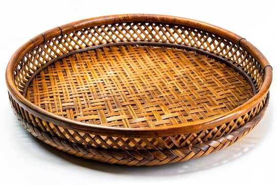 Aged intricately woven bilao, a shallow bamboo tray from the Philippines, exhibits a rich brown patina, telling stories of its rich cultural heritage.