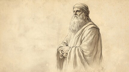 Fototapeta premium Leviticus Ritual: Israelite Sacrifices and Dedicates to Obedience, Determined Expression, Biblical Illustration, Bible Wall Art, Beige Background