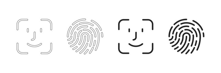 Face id and touch id icons set. Fingerprint, face id line icon. Vector illustration