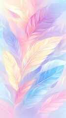Fototapeta premium Dreamy Colorful Rainbow Pastel Feathers Background Wallpaper
