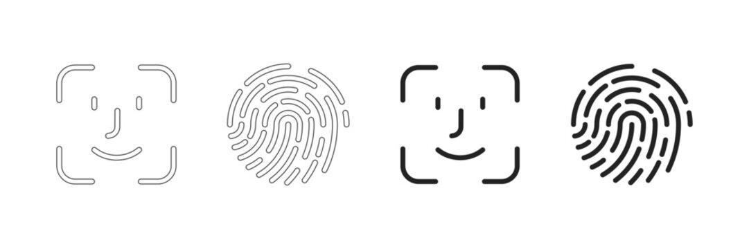 Face id and touch id icons set. Fingerprint, face id line icon. Vector illustration
