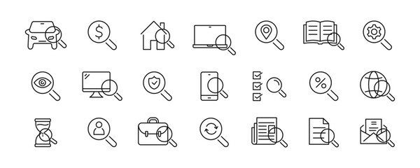 Revision icons set. Inspection, review, audit line icon. Vector