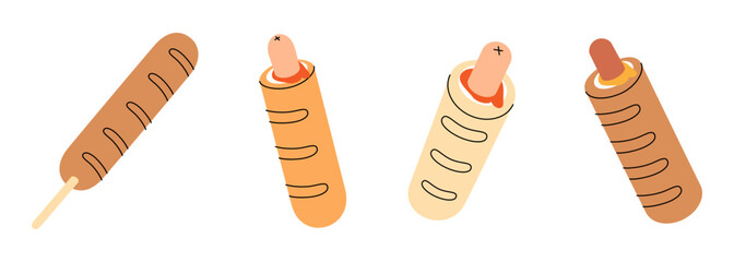 French hot dog set. American street fast food. Vector illustration.