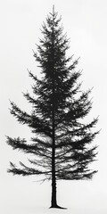 Tall Larch Tree Trunk Silhouette on White Background for Landscape Projects Generative AI