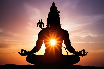 Soulful Sunset Meditation of Lord Shiva's Divine Silhouette