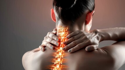 Woman with neck pain - highlighted part of the spine
