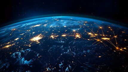 Fototapeta premium Satellite Aerial View of Global Internet Cable Network Connecting Continents