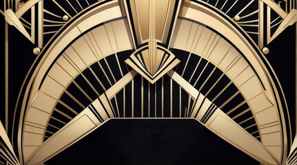Art deco pattern in gold and black, featuring geometric shapes and symmetrical design